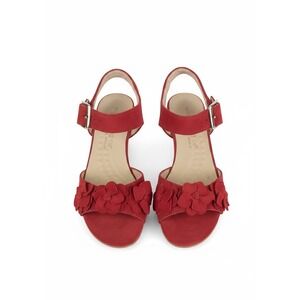 Walking Cradles Red Suede Floral  Sandals Cork Block Heel 7.5N